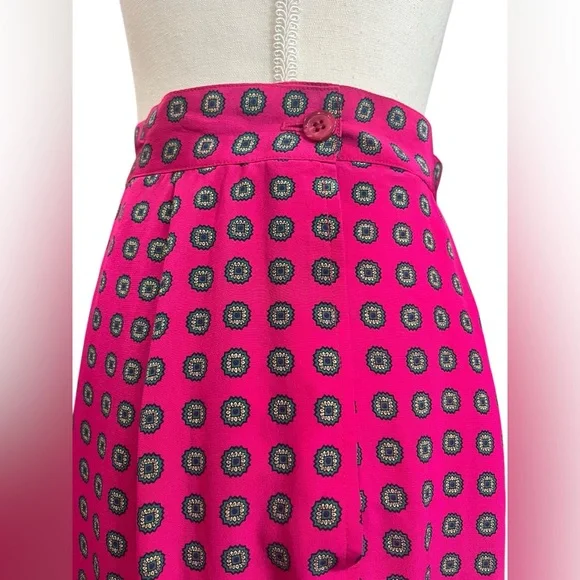 J.G. Hook Pink 100% Silk Midi Skirt Geometric Print Pleated Size 10 - Picture 4 of 10